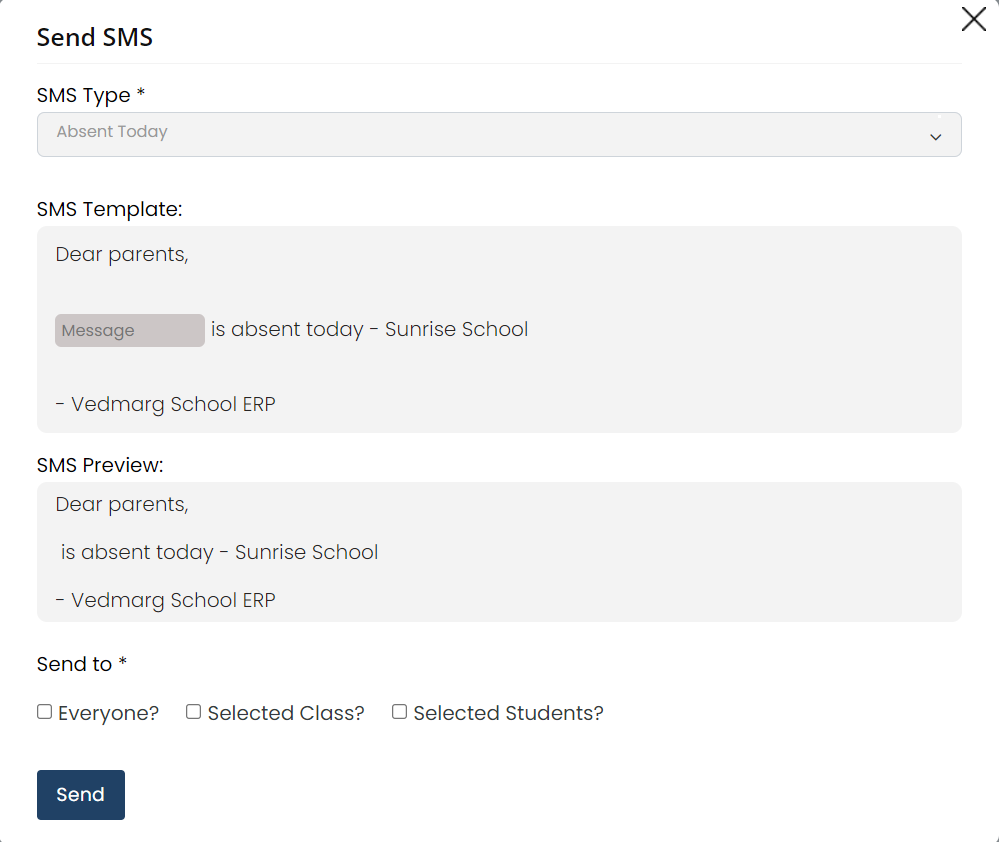 Complete message details - How To Send SMS in Vedmarg School ERP (DLT Approved Templates) SMS Management System for Schools