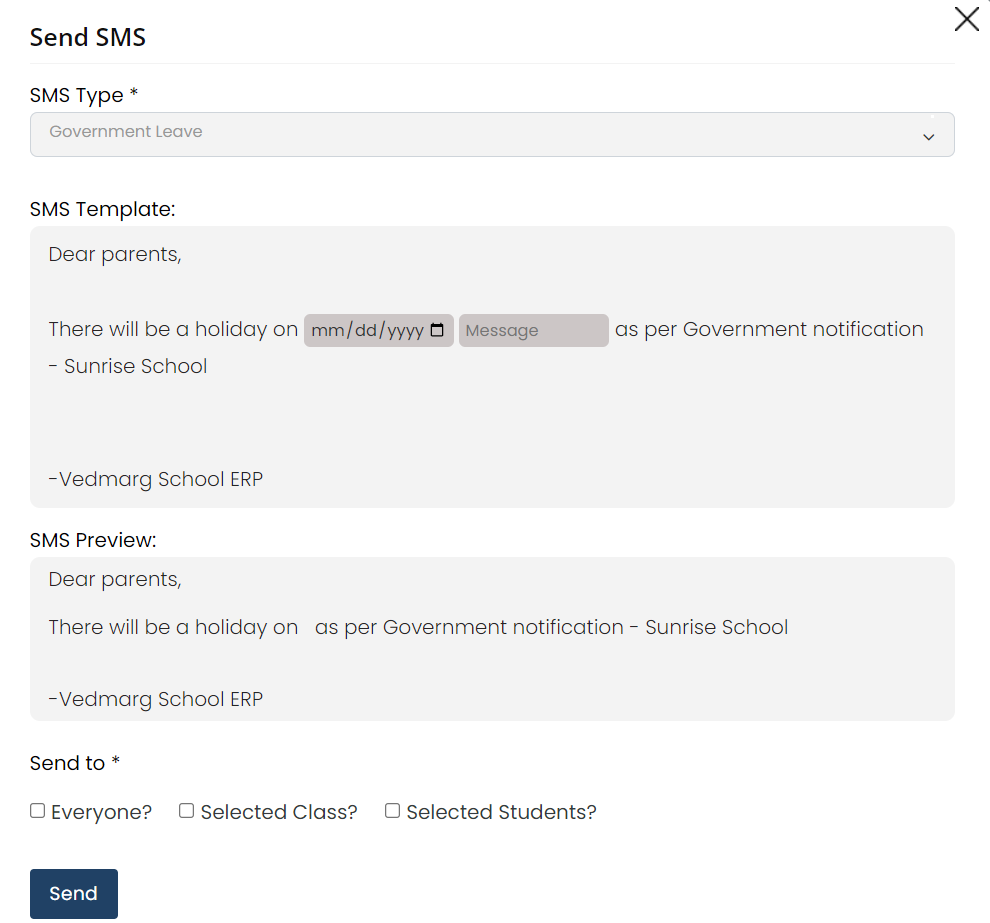 Leave SMS - How To Send SMS in Vedmarg School ERP (DLT Approved Templates) Leave SMS
