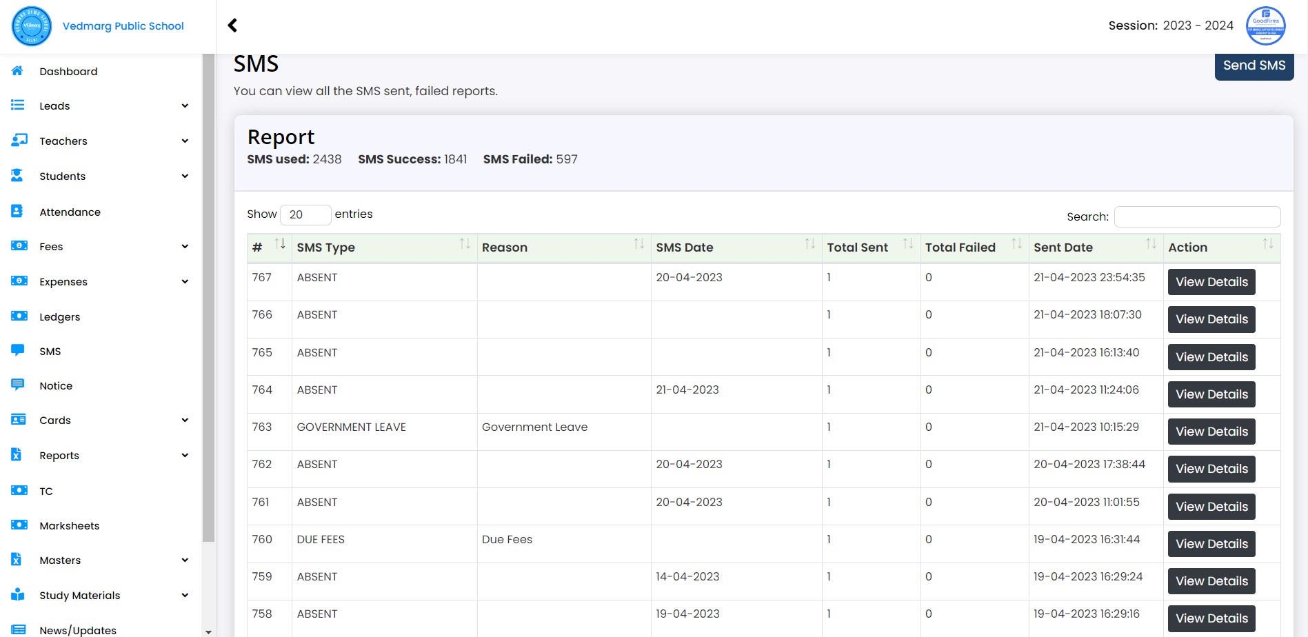 School SMS Alert Management - How To Send SMS in Vedmarg School ERP (DLT Approved Templates) School SMS Alert Management
