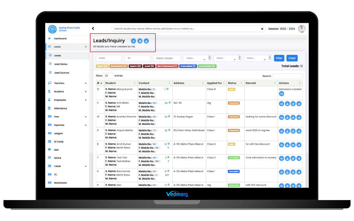 Add Leads Management System Online Buy - How to Add Leads in Vedmarg School ERP - Leads Management System Add Leads Management System Online Buy