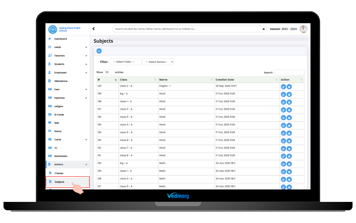 Click on Masters and Then Subjects