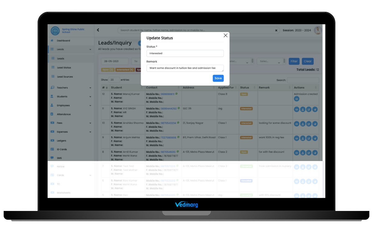 leads follow ups - How to Add Leads in Vedmarg School ERP - Leads Management System leads-follow-ups