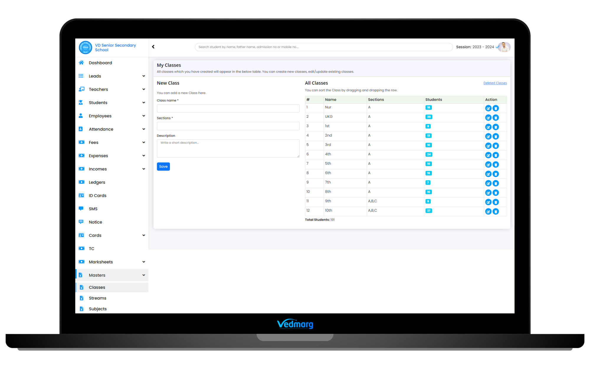 Create Classes - How to Create a CBSE Marksheet on Vedmarg School ERP Software? Create Classes