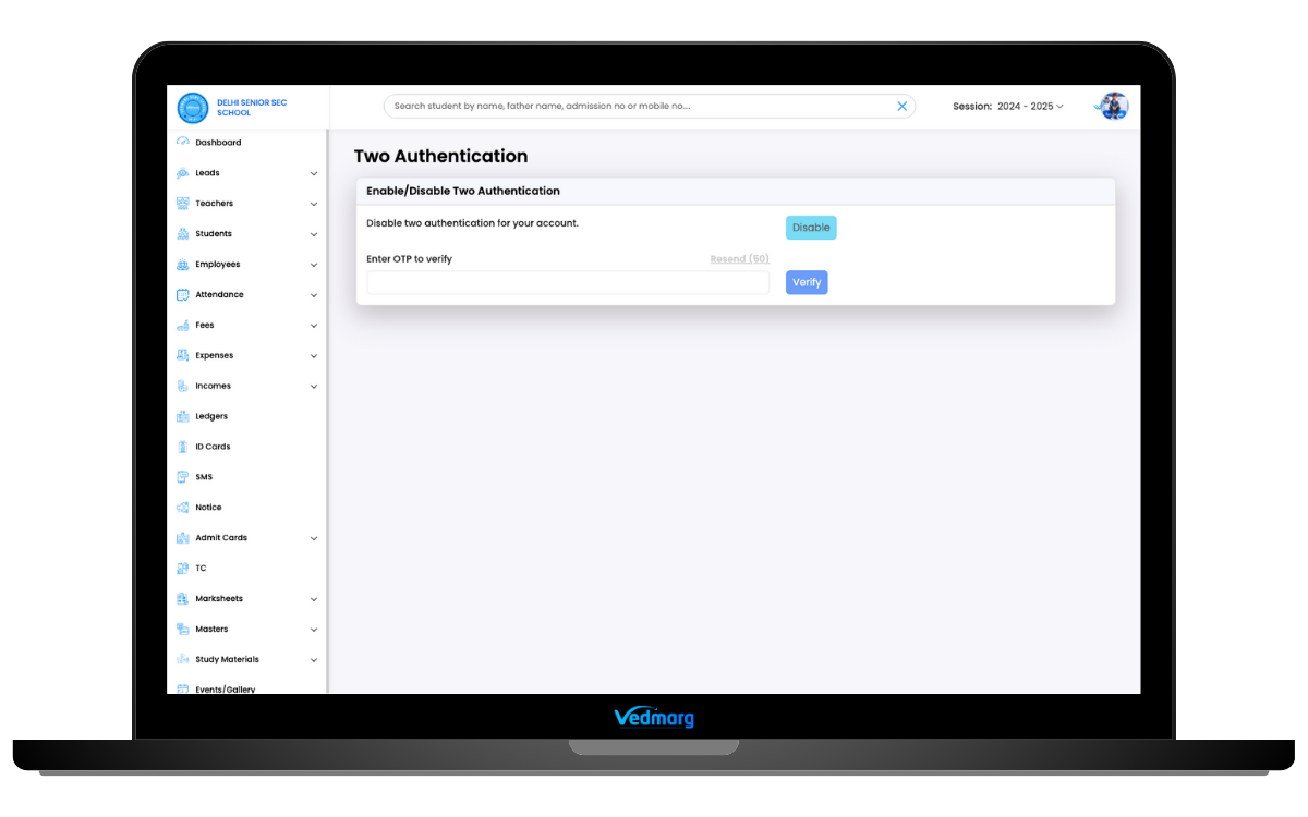 two-factor-authentication-school-erp-software - disable otp login process