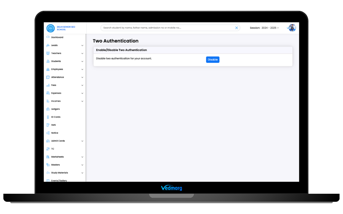 two-factor-authentication-school-erp-software - disable otp