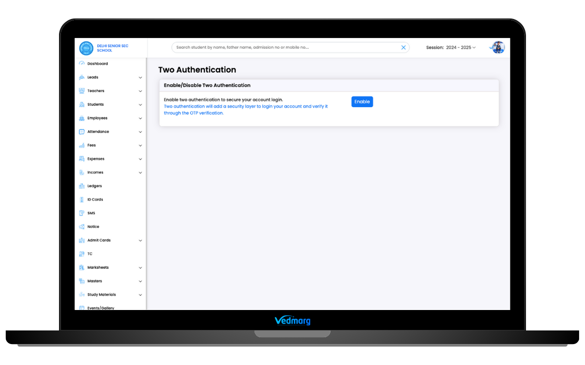 two-factor-authentication-school-erp-software - enable otp