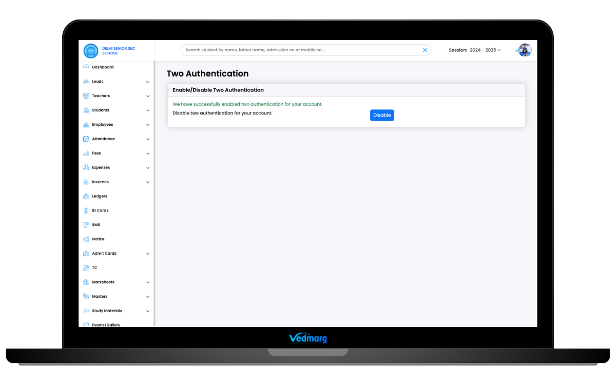 two-factor-authentication-school-erp-software - otp enabled