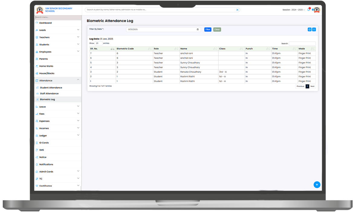 Biometric log - Features of biometric attendance system
