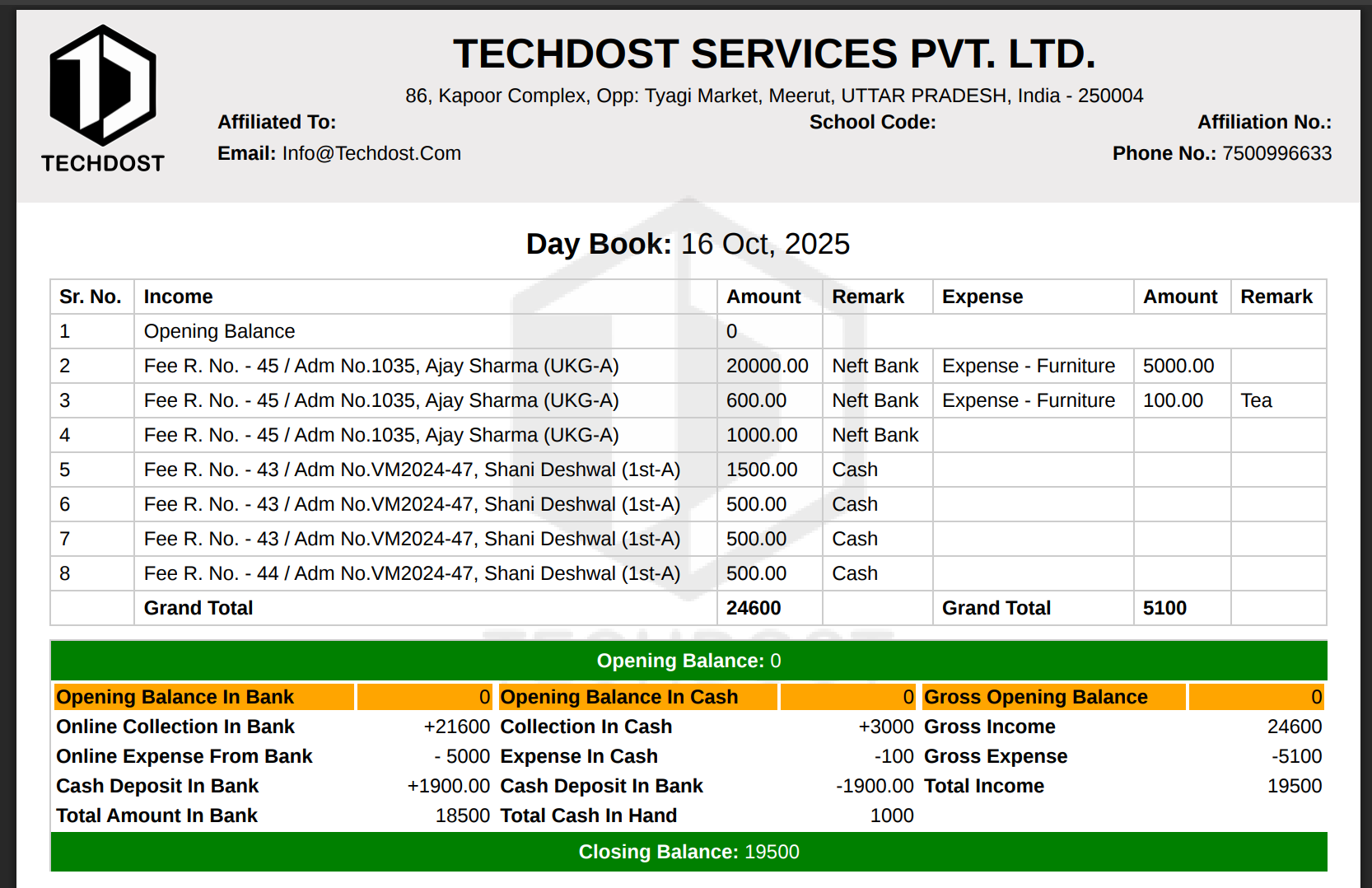 Day book format in excel