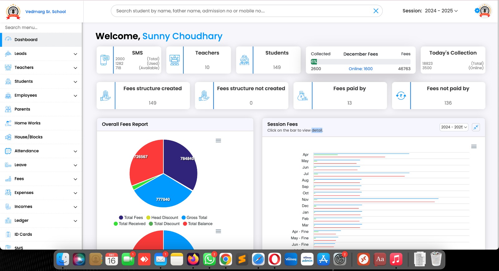 Added a new option in Today's Collection to check the today's online fee payment along with the total collection