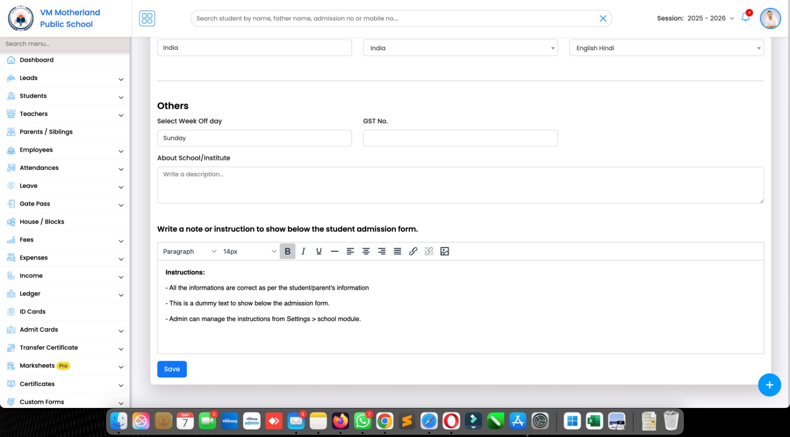 Admin can manage the instructions from Settings