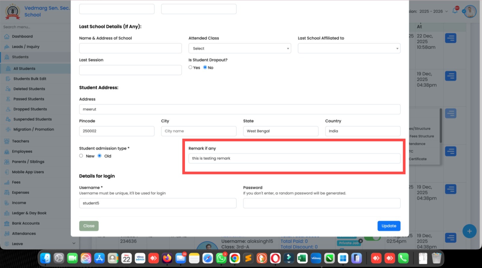 Admission Form 1 - Development Updates