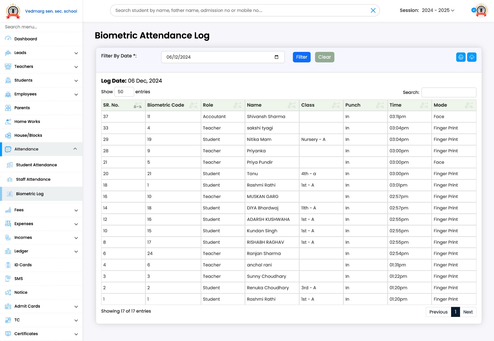 Biometric Attendance Log by Vedmarg