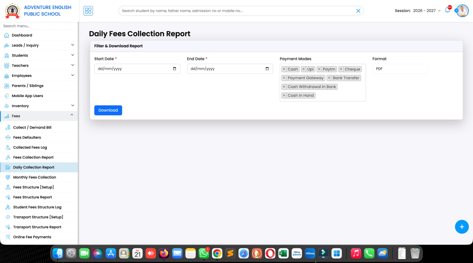 sample of Daily Fees Collection Report