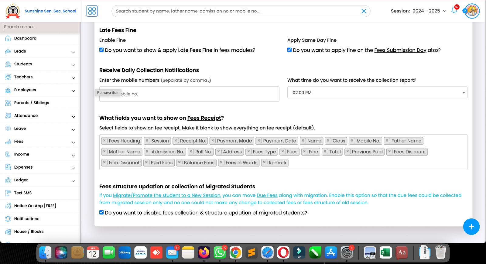 Disable Fee Updation in OLD Session