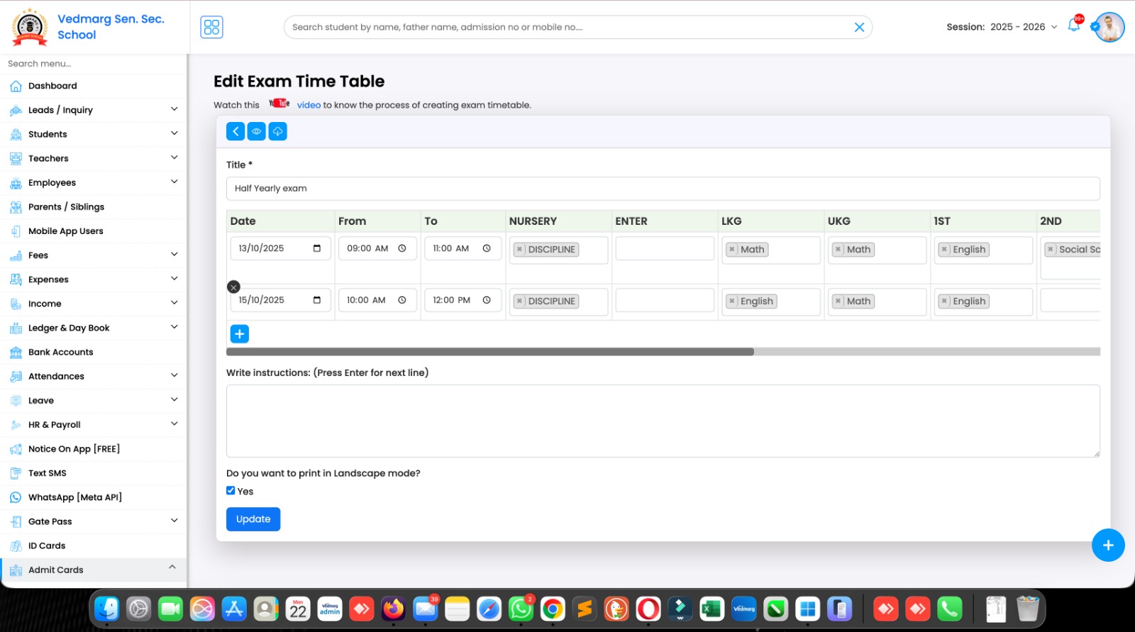 Exam Time Table 1 - Development Updates