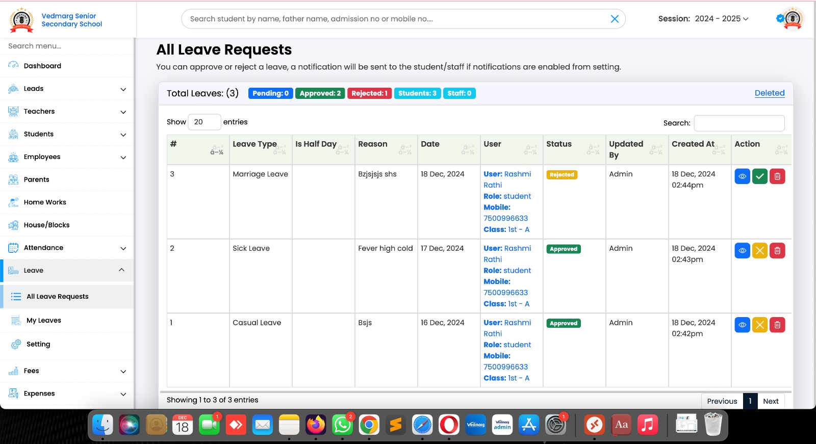 Here, all the leaves are showing to admin authorised person