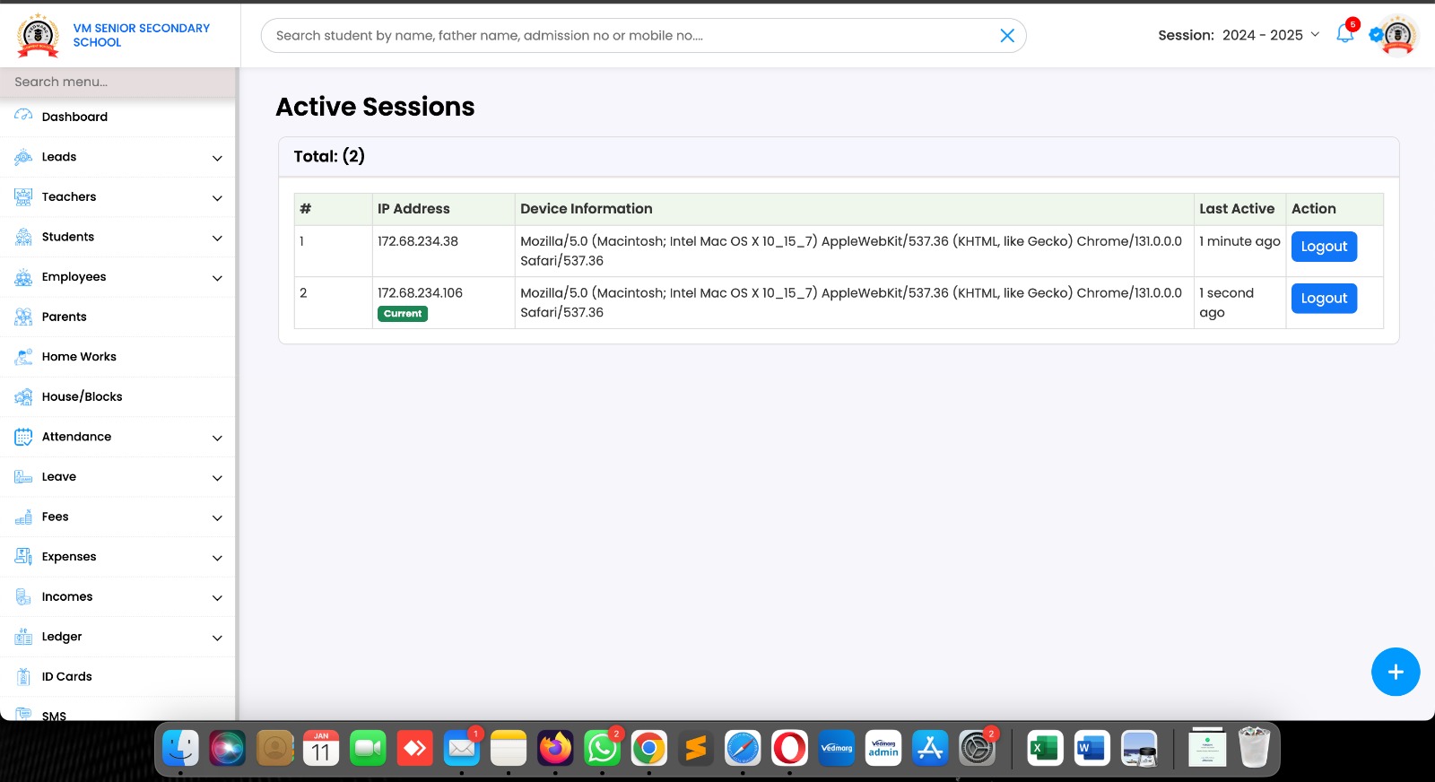 Here, you will see the details like IP address, device information, browser and time of logged in