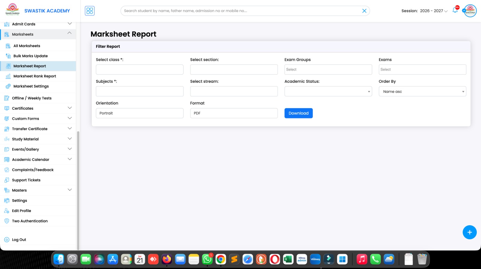Marksheet Report(Multiple Types)