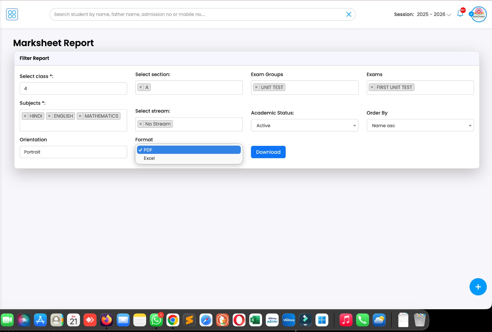 Multiple controls are available in Marksheet Report