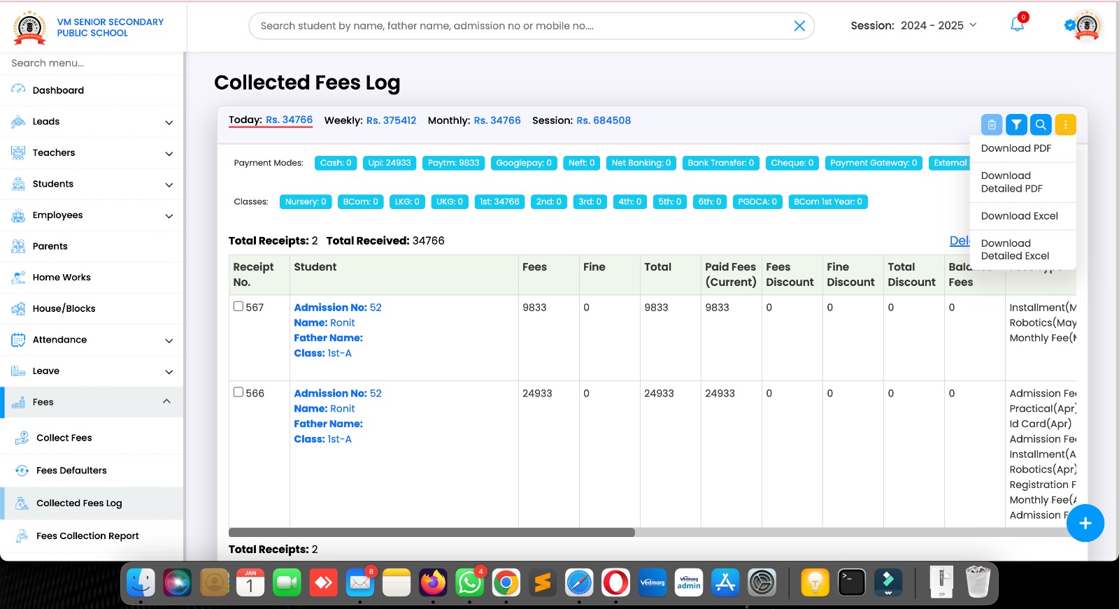 New Feature Collected Fee Log Reports