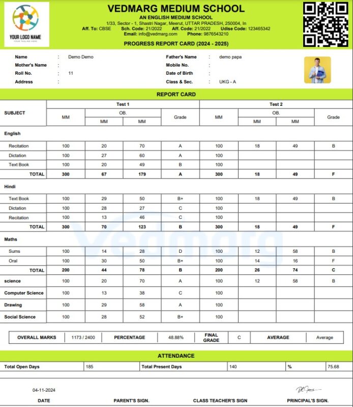 New Marksheet Format 7th Format