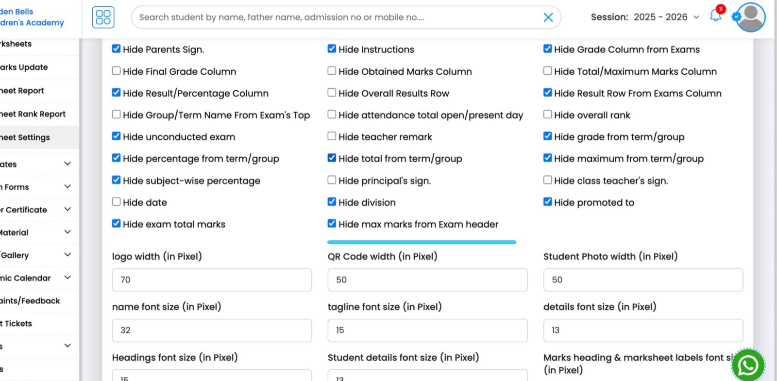New Option added in Marksheet advanced settings