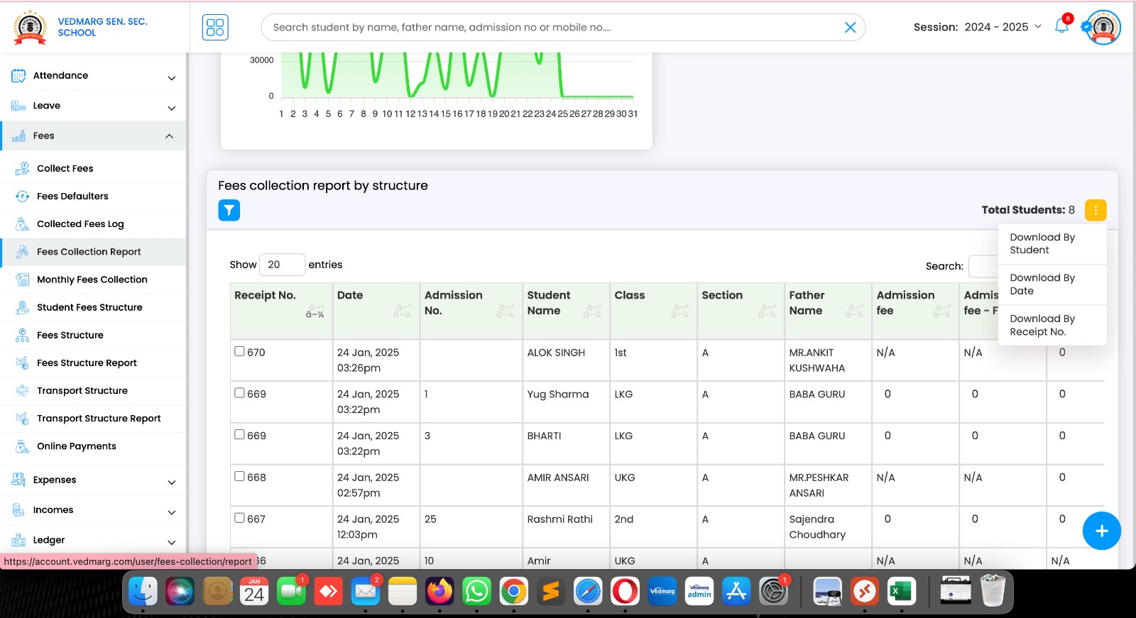 New options added to download excel files to share with your CA for audit of school college institute
