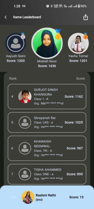 Now, students can see their rank for play n learn games on a national level