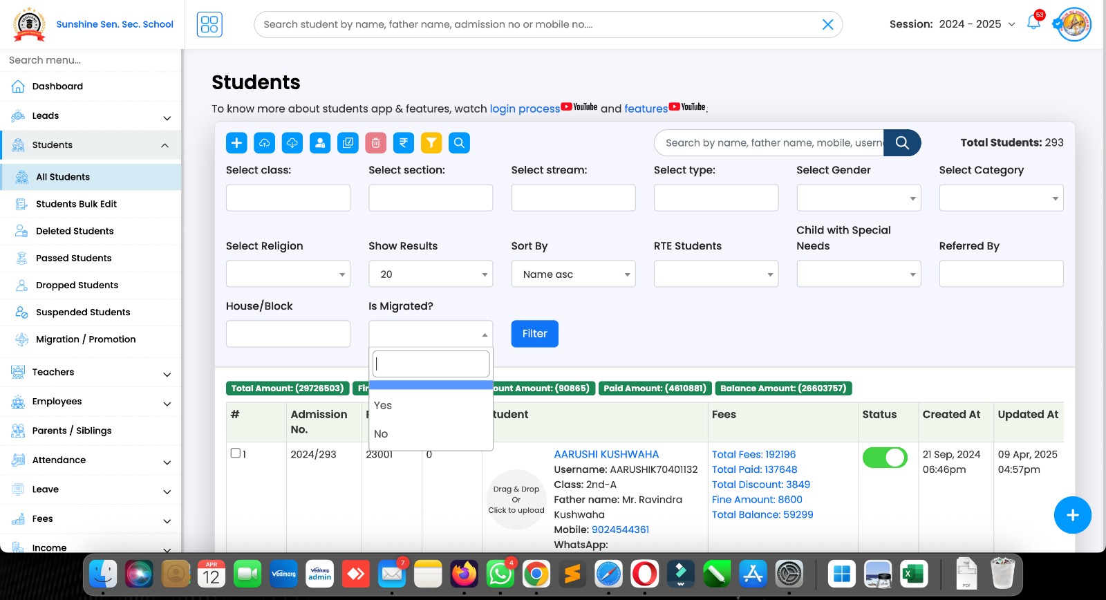 Now, you can filter migrated promoted students using filter option in all students module