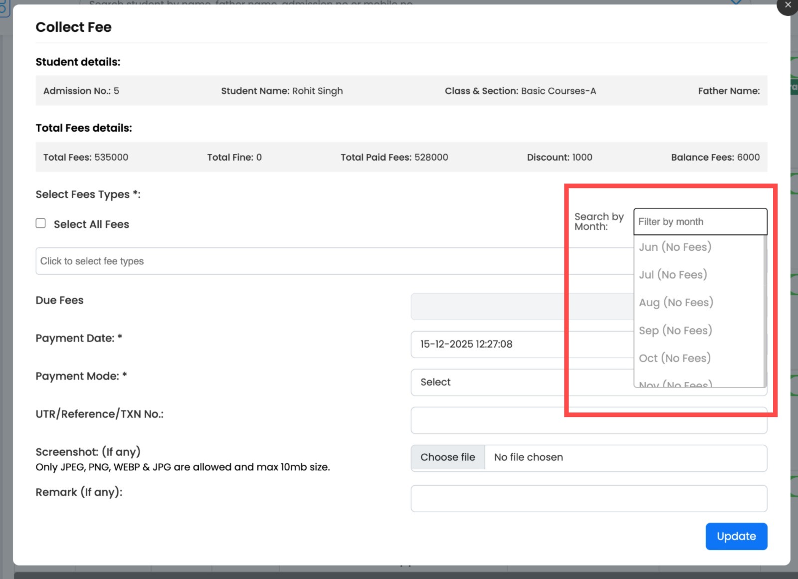 Same sequence of months is visible in collect fees