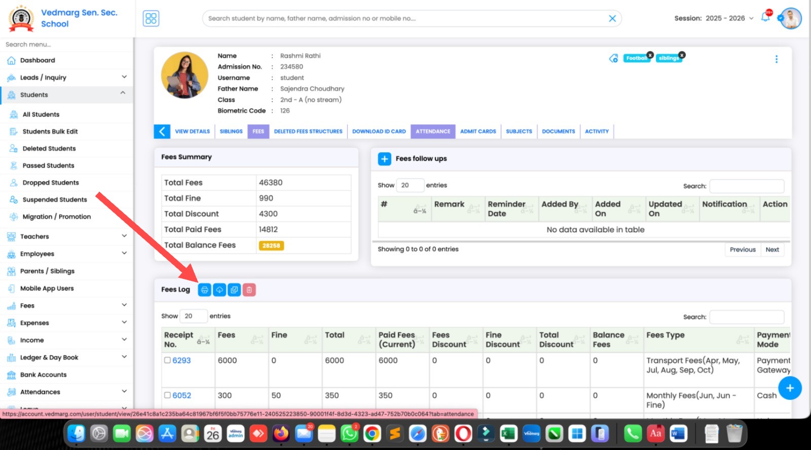Student Paid Fees Log