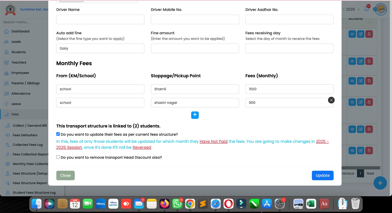 Transport Structure - Bulk Fee Update