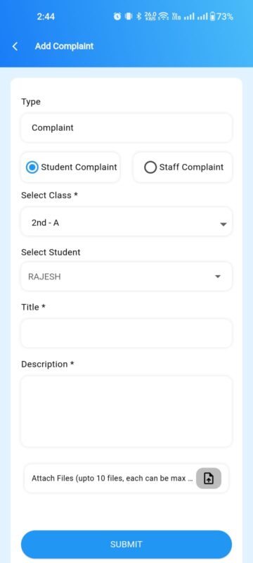 View of the complaint section