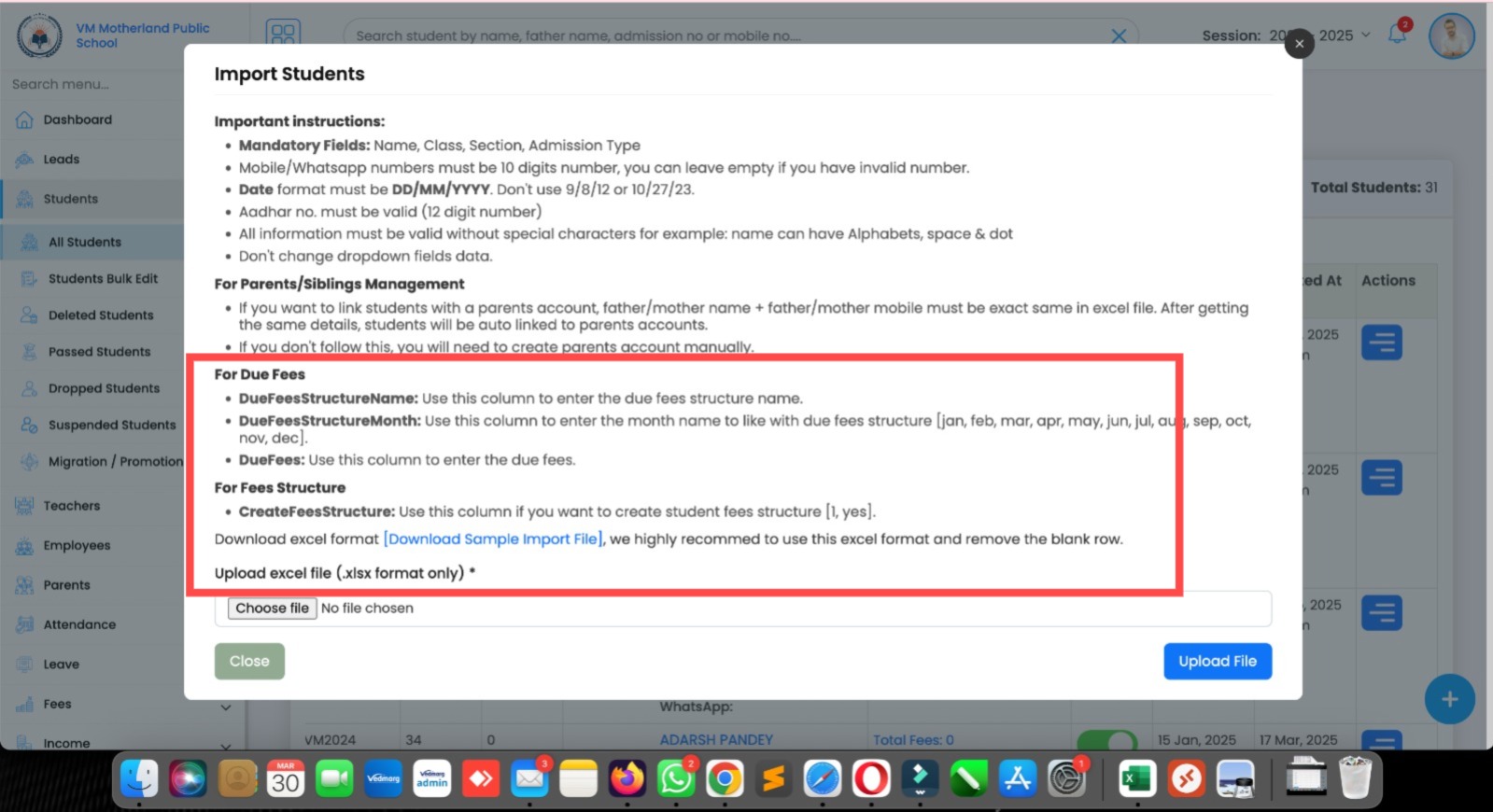 We have add new features in 'Import Student' module (bulk upload via excel)