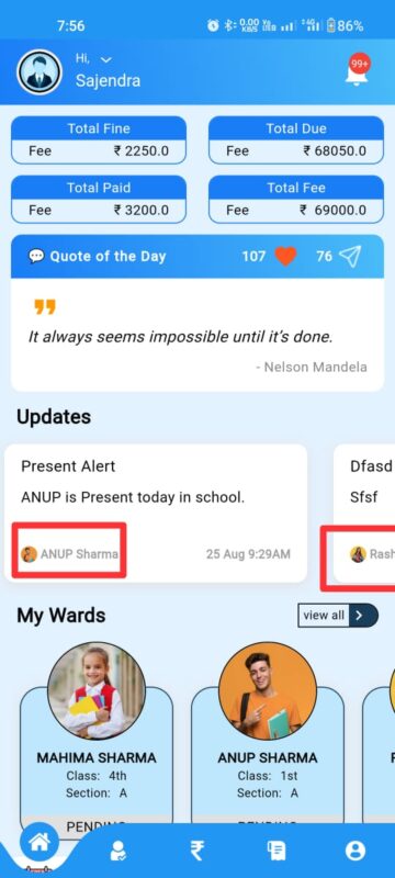 We have added student's picture & name with notifications