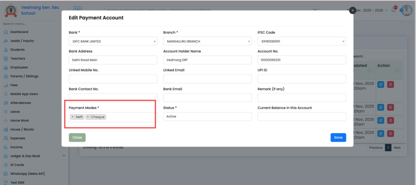 If we are adding this bank account IDFC Account