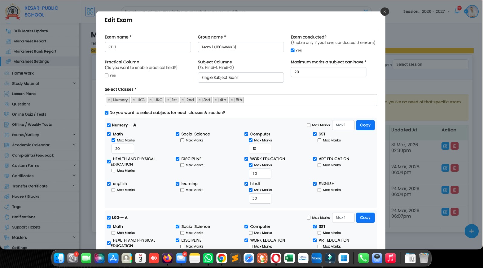 Marksheet's Subjects