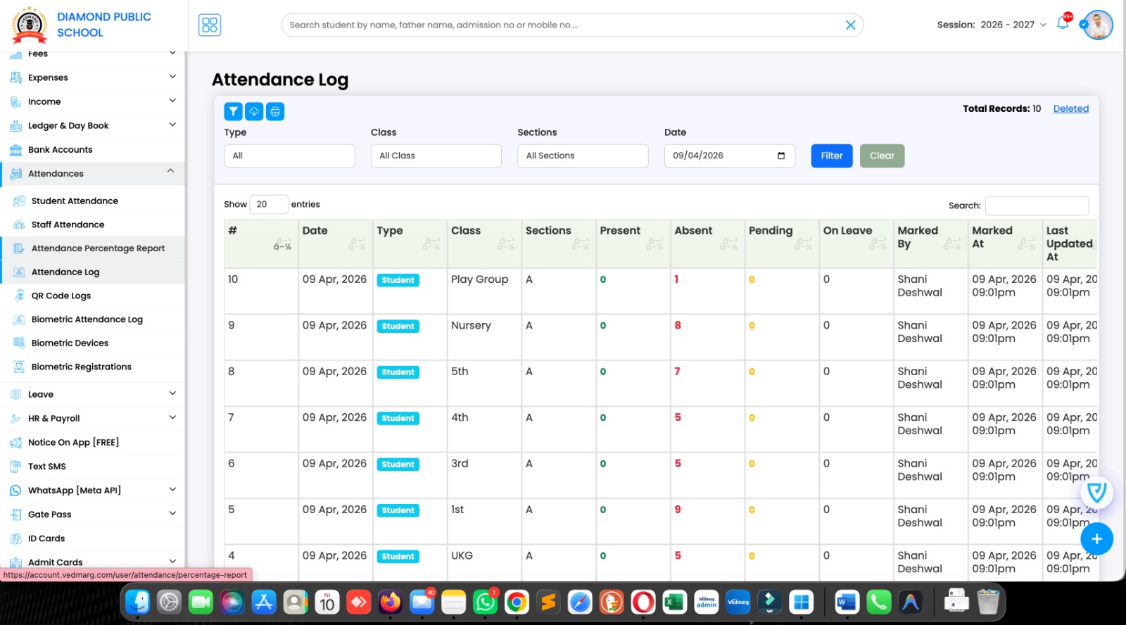 New Update Attendance Log