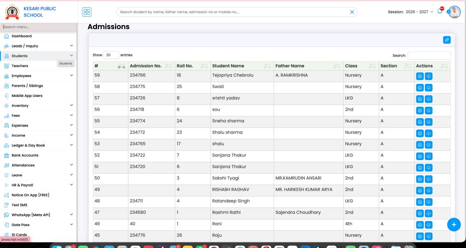 Now you can take print out of admission form of any student in a single click